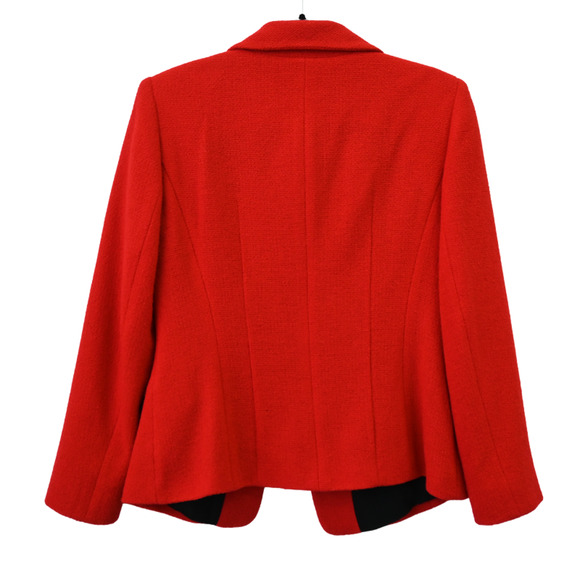 Lafayette 148 Blazer Jacket Size 2 Red Tweed Virgin Wool Ruched Office Chic - Picture 6 of 10